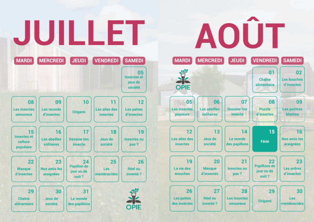 planning de juillet et août 2025
